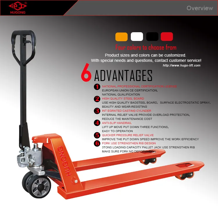 2ton 4400lbs 2000kg 1150*550 Nylon Wheel Hydraulic Hand Pallet Truck Manual Lifter