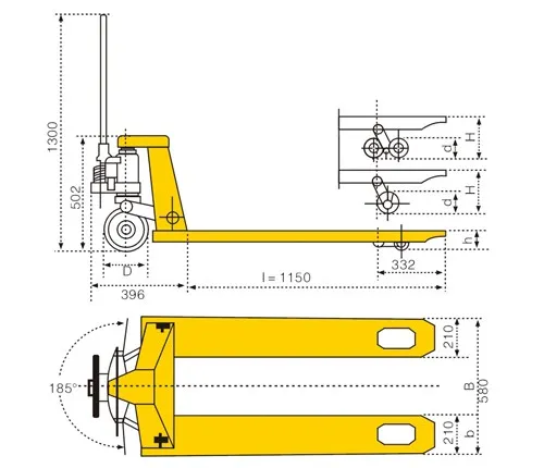 3 Ton Hand Pallet Truck with 1150*520 mm Forks with Nylon Wheels with Welded Pump